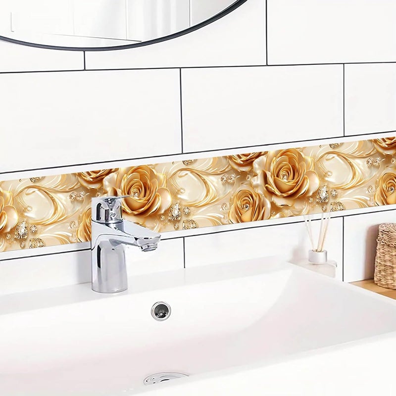 IVN Wallpaper Border Peel and Stick Wall Accent 4x196 Inch PVC Gold Rose Pattern Self Adhesive Decorative Wall Trim for Bedroom Living Room Hallway Elegant Luxurious Style - Image 5